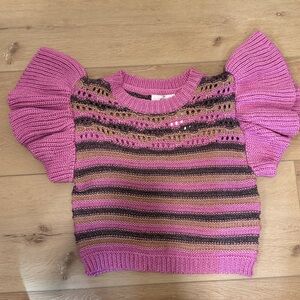 Entro Pink and Brown Striped Ruffle Sweater